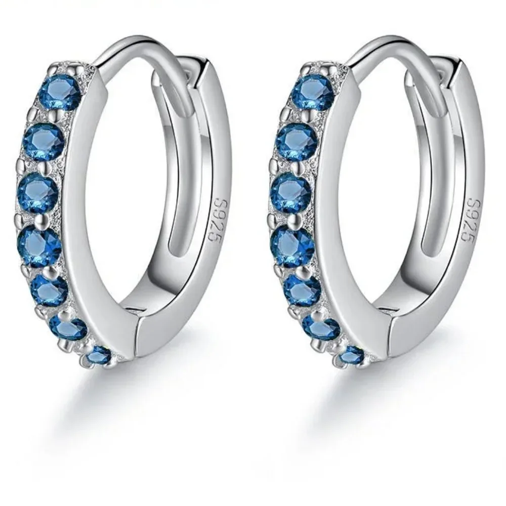 Small Different Colored CZ Diamond Huggy Loop Earrings, 925 Sterling Silver!